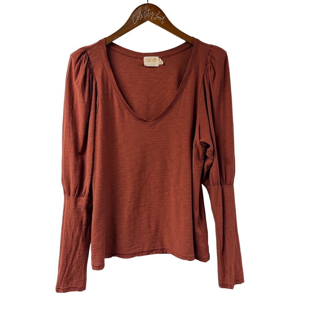 Nation LTD Los Angeles Puff Sleeve Top XL Peru Cotton Brown